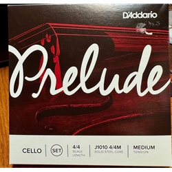 J1010 4/4M Prelude by D'Addario 4/4 Cello String Set, Medium, Solid Steel Core