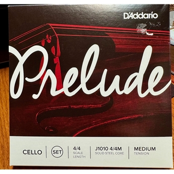 J1010 4/4M Prelude by D'Addario 4/4 Cello String Set, Medium, Solid Steel Core